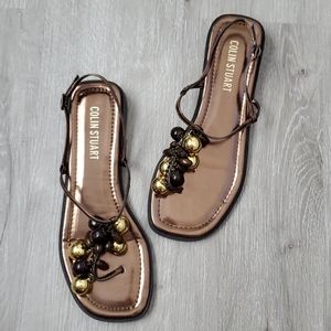 Colin Stuart Beaded Bronze and Gold Thong Sandals